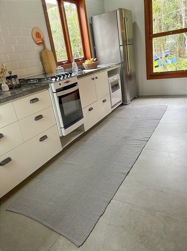 Tapete artesanal algodão maxi passadeira cinza 80 x 300 cm