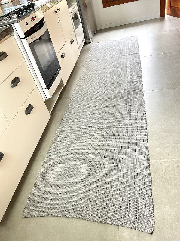 Tapete artesanal algodão maxi passadeira cinza 80 x 300 cm