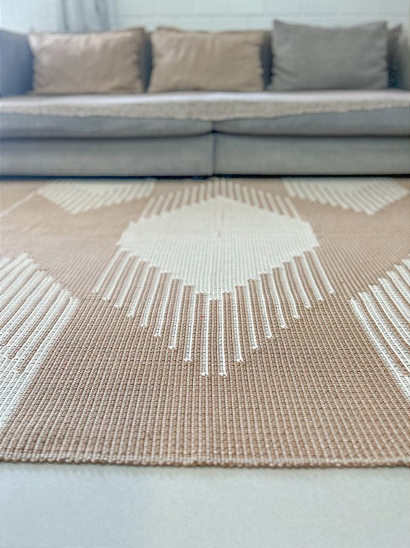 Tapete artesanal algodão clássico duplo caramelo com cru 200 x 300 cm
