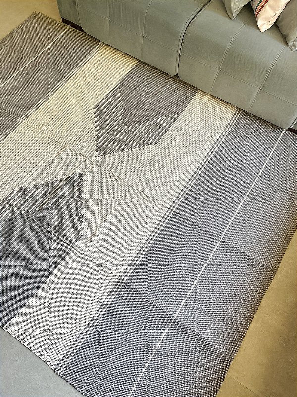 Tapete artesanal algodão clássico duplo cinza com cru 200 x 300 cm