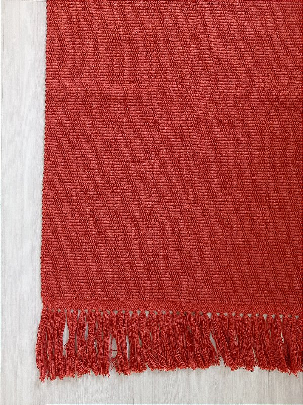 Tapete passadeira de linha liso com franja terracota 50 x 150 cm