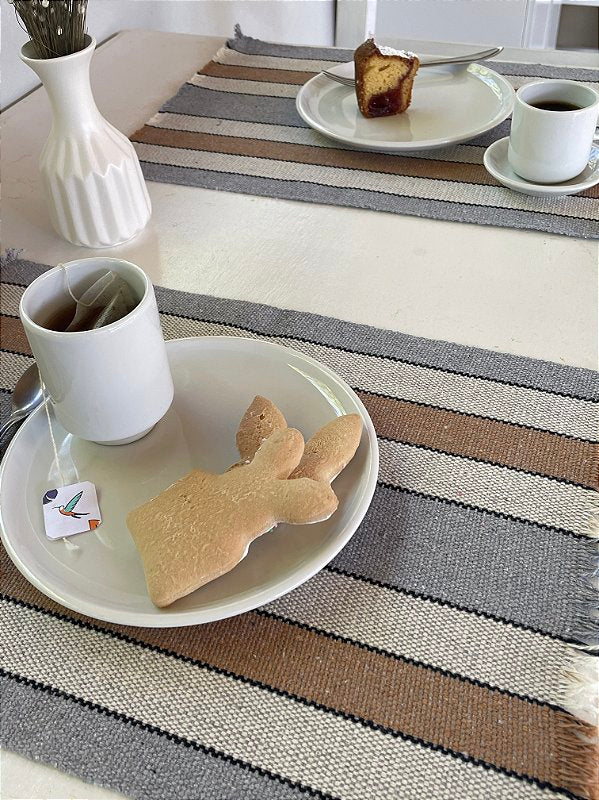 Conjunto Americano Artesanal cinza listras com 7 peças