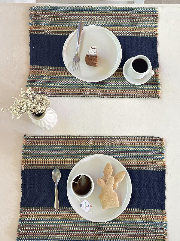 Conjunto Americano Artesanal azul com 7 peças
