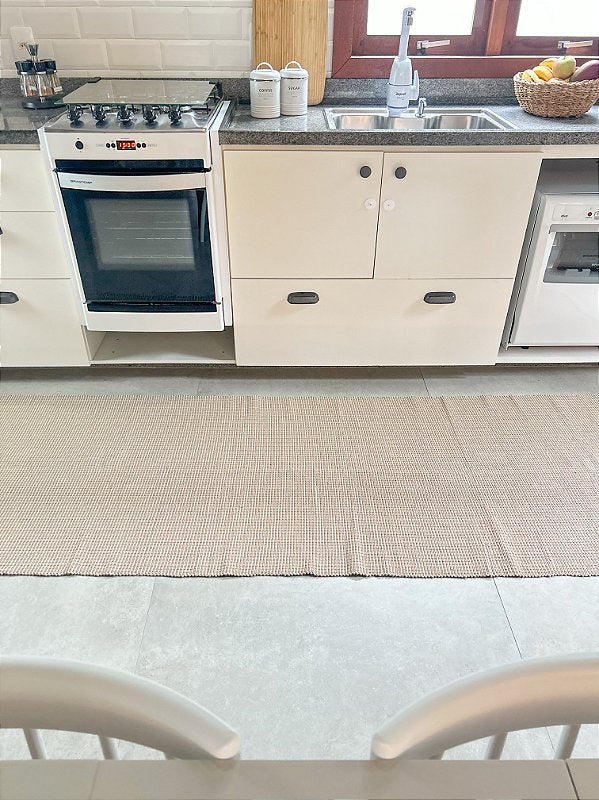Tapete artesanal algodão maxi passadeira capuccino 80 x 300 cm