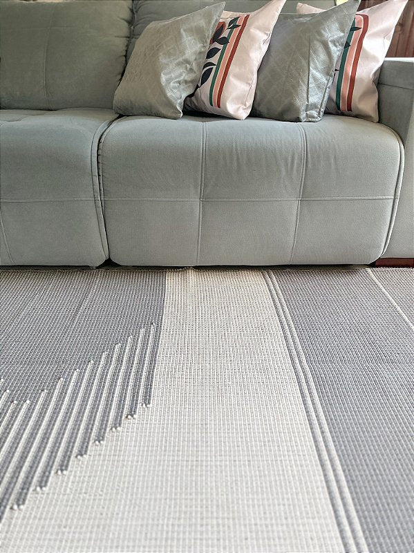 Tapete artesanal algodão clássico duplo cinza com cru 200 x 300 cm