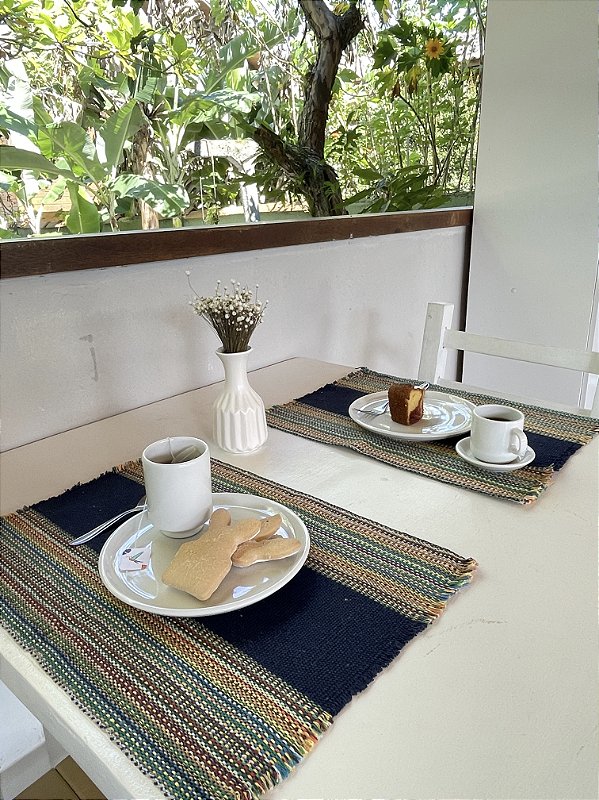 Conjunto Americano Artesanal azul com 7 peças