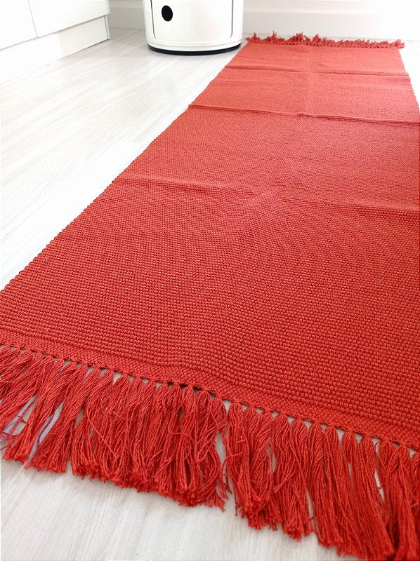 Tapete passadeira de linha liso com franja terracota 50 x 150 cm