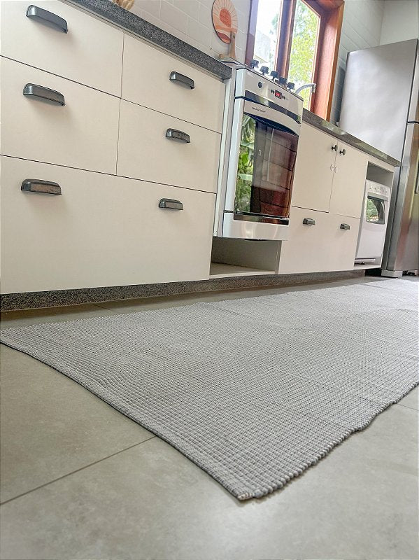 Tapete artesanal algodão maxi passadeira cinza 80 x 300 cm