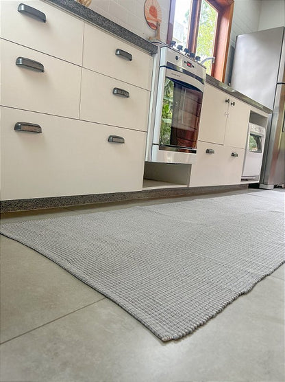 Tapete artesanal algodão maxi passadeira cinza 80 x 300 cm