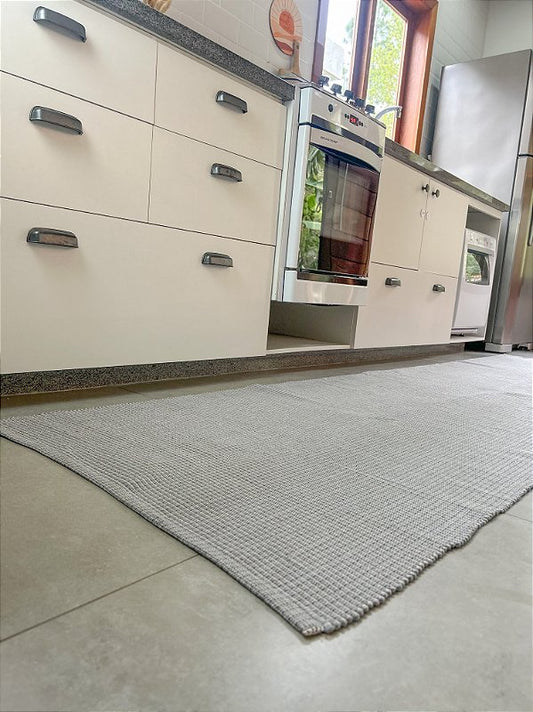 Tapete artesanal algodão maxi passadeira cinza 80 x 300 cm