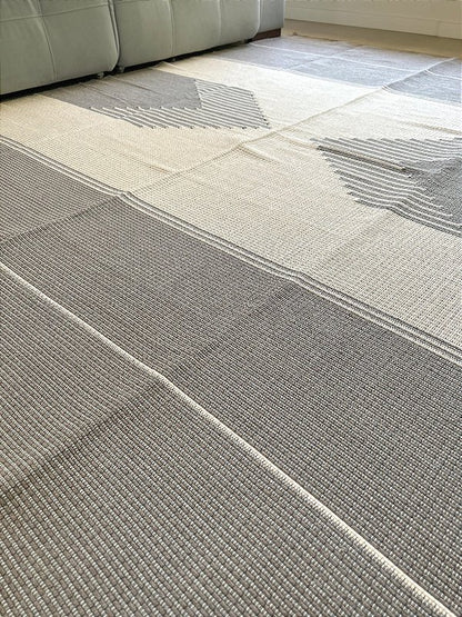 Tapete artesanal algodão clássico duplo cinza com cru 200 x 300 cm