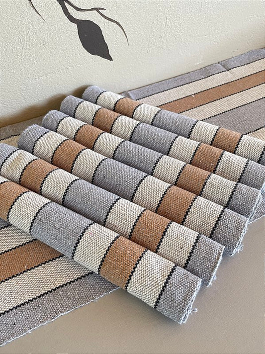 Conjunto Americano Artesanal cinza listras com 7 peças