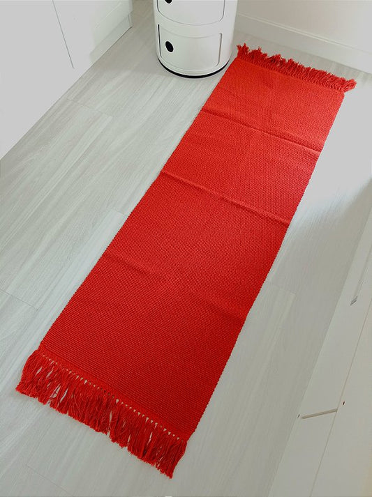 Tapete passadeira de linha liso com franja terracota 50 x 150 cm