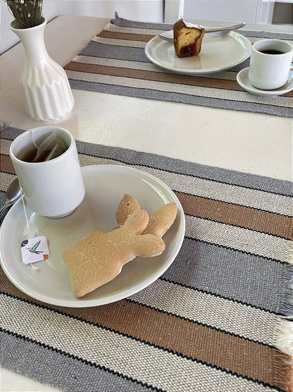 Conjunto Americano Artesanal cinza listras com 7 peças