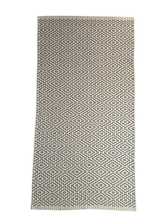 Tapete medio bordado mesclado preto 77 x 140 cm