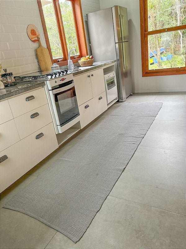 Tapete artesanal algodão maxi passadeira cinza 80 x 300 cm